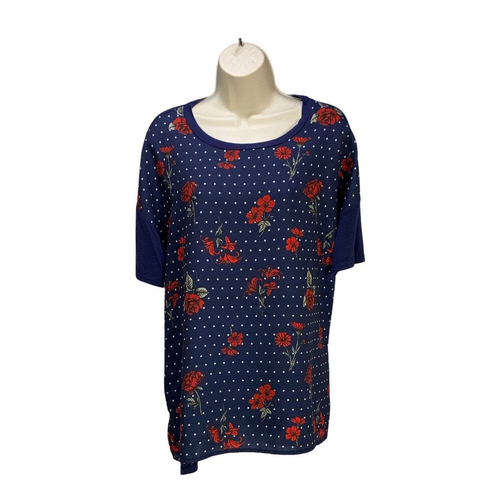 Absolutely Famous Womens Top Size XL Navy Floral Shirt Short Sleeve Pullover